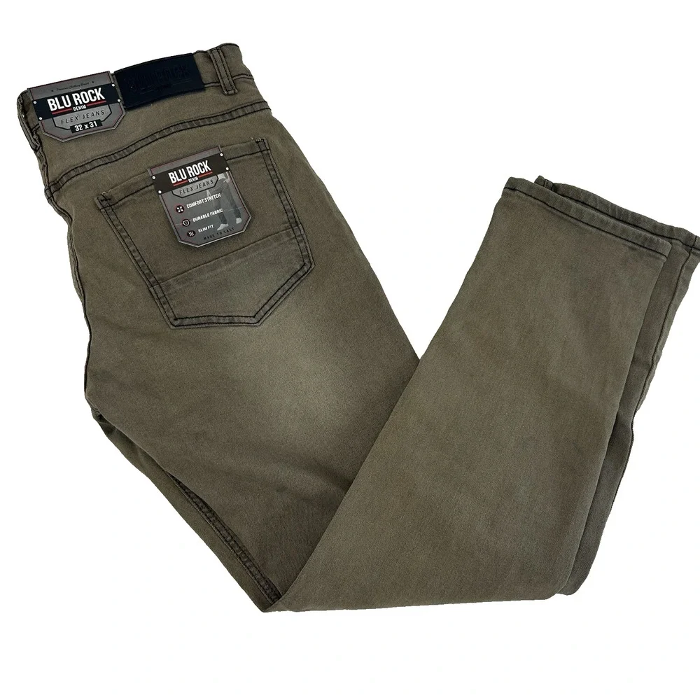 Blu Rock Denim Men's Slim Fit 4-Way Flex‎ Jeans 32X31 Grey Denim Stretch NEW!
